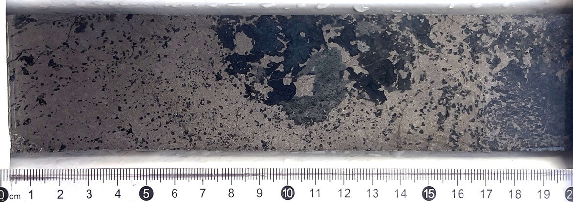 Figure 5: Sulphide-rich interval (31.80 to 32.00m) on drill hole DDH25LU292. (CNW Group/Bravo Mining Corp.) Figure 5: Sulphide-rich interval (31.80 to 32.00m) on drill hole DDH25LU292. (CNW Group/Bravo Mining Corp.)