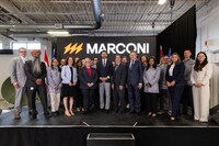 On the front row from left to right: Mr. Frank Furfaro, CFO, Mr. Satinder Singh CTO, Mrs. Véronique Proulx, CEO of the Fédération des chambres de commerce du Québec, the Honourable Jill McKnight, Minister of Veterans Affairs and Associate Minister of National Defence, Mr. Anthony Housefather, Mr. Alain Cohen, CEO, MP of Mount-Royal and Parliamentary Secretary to the Minister of Emergency Management and Community Resilience, Mr. Marc Parent, Special Emissary of the Government of Quebec for the Defence Market, Mrs. Elizabeth Leiriao, CHRO and Mrs. Faith Rodes, COO and President of Canadian Market. (CNW Group/Marconi Technologies)