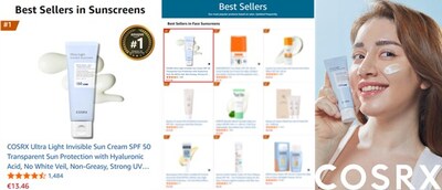 COSRX Ultra-Light Invisible Sunscreen SPF50 PA++++ ครองอันดับ 1 บน Amazon Germany หลังประสบความสำเร็จบน Amazon UK พร้อมย้ำตำแหน่งผู้นำในไทย