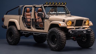 SoFlo Customs Kaizer Edition Jeep Gladiator front 3/4 view without doors SoFlo Customs Kaizer Edition Jeep Gladiator front 3/4 view without doors