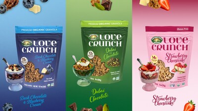 Love Crunch Dark Chocolate & Blueberry Cream, Dubai Style Chocolate and Gluten Free Strawberry Cheesecake (CNW Group/Nature's Path Foods Inc.)