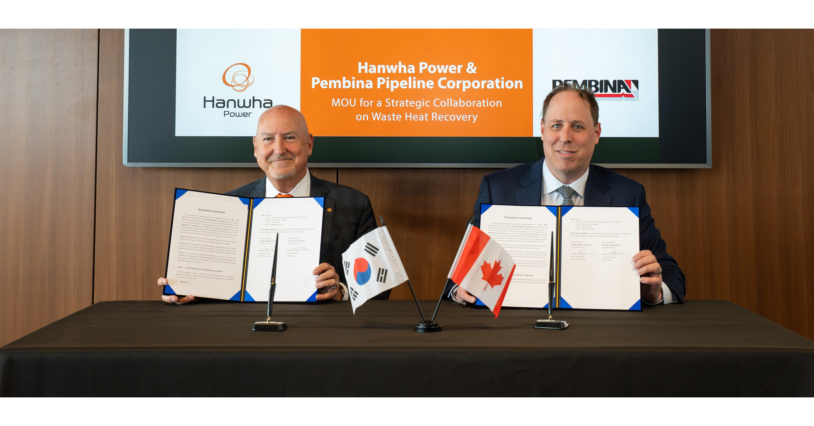 Hanwha Power and Pembina Pipeline Sign MOU for Supercritical CO₂ Waste‑Heat Power