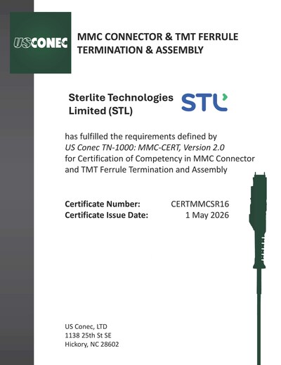Certification by US Conec to offer Pre-terminated Fiber Trunks using MMC connectors.
