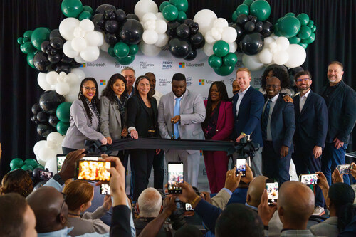 Black Tech Street Founder & CEO - Tyrance Billingsley II Pictured cutting the ribbon with Tulsa Deputy Mayor Kristi Reyes, Michael Salazar of Microsoft and partners.