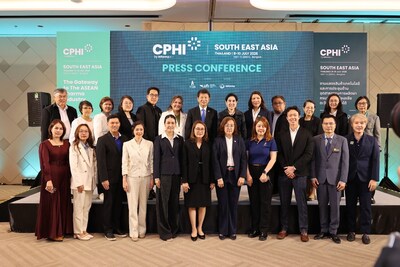 Food and Drug Administration Office (Thai FDA), Thai Pharmaceutical Manufacturers Association (TPMA), Government Pharmaceutical Organization (GPO),industry leaders gather at the CPHI South East Asia 2026 press conference in Bangkok, united in advancing Thailand's position as Southeast Asia's leading Medical Hub.