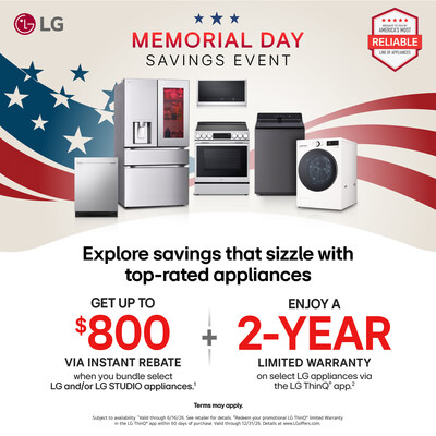 LG Electronics USA is offering Memorial Day savings across home entertainment and home appliance products, including select LG OLED and QNED TVs and LG kitchen, laundry, and cleaning appliances. (PRNewsfoto/LG Electronics USA)