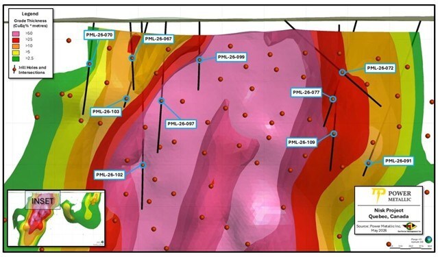 Figure 1 – Lion Zone MRE Drill holes reported in this news release (CNW Group/Power Metallic Mines Inc.)