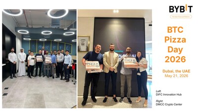 Bybit celebrated Bitcoin Pizza Day with ecosystem partners in Dubai on May 21, 2026. (PRNewsfoto/Bybit)