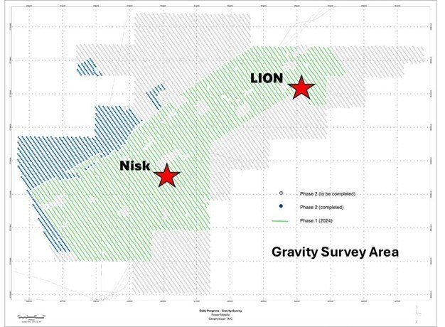 Figure 2– Location of Gravity survey over Lion – Nisk – and Nisk West Zones (CNW Group/Power Metallic Mines Inc.)