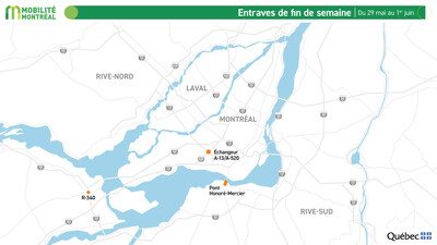 Entraves de fin de semaine, du 29 mai au 1er juin (Groupe CNW/Ministère des Transports et de la Mobilité durable)