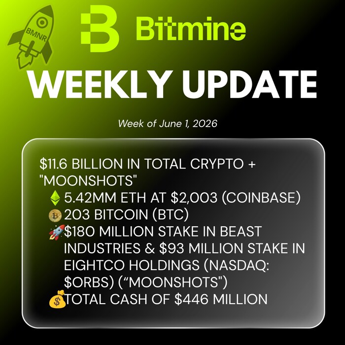 Bitmine Immersion Technologies (BMNR) Announces ETH Holdings Reach 5.42 Million Tokens, and Total Crypto and Total Cash Holdings of $11.6 Billion