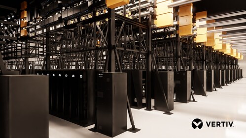 Vertiv SmartRun overhead converged physical infrastructure system is integrated as a configurable digital twin within NVIDIA Omniverse DSX Blueprint workflows, enabling infrastructure to be designed, simulated, and validated as a single system before build-out.
