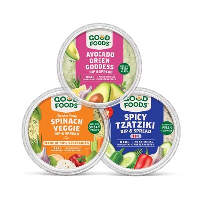 New Dairy Dips from Good Foods Group: Avocado Green Goddess, Garden Party Spinach Veggie Dip and Spicy Tzatziki. (PRNewsfoto/Good Foods Group) New Dairy Dips from Good Foods Group: Avocado Green Goddess, Garden Party Spinach Veggie Dip and Spicy Tzatziki. (PRNewsfoto/Good Foods Group)