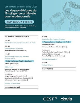 Programmation de l'événement (Groupe CNW/Commission de l'éthique en science et en technologie) Programmation de l'événement (Groupe CNW/Commission de l'éthique en science et en technologie)