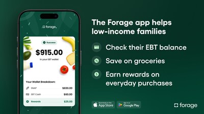 The Forage app is a free tool that enables you to check your EBT balance, save on groceries, and earn rewards on everyday purchases.