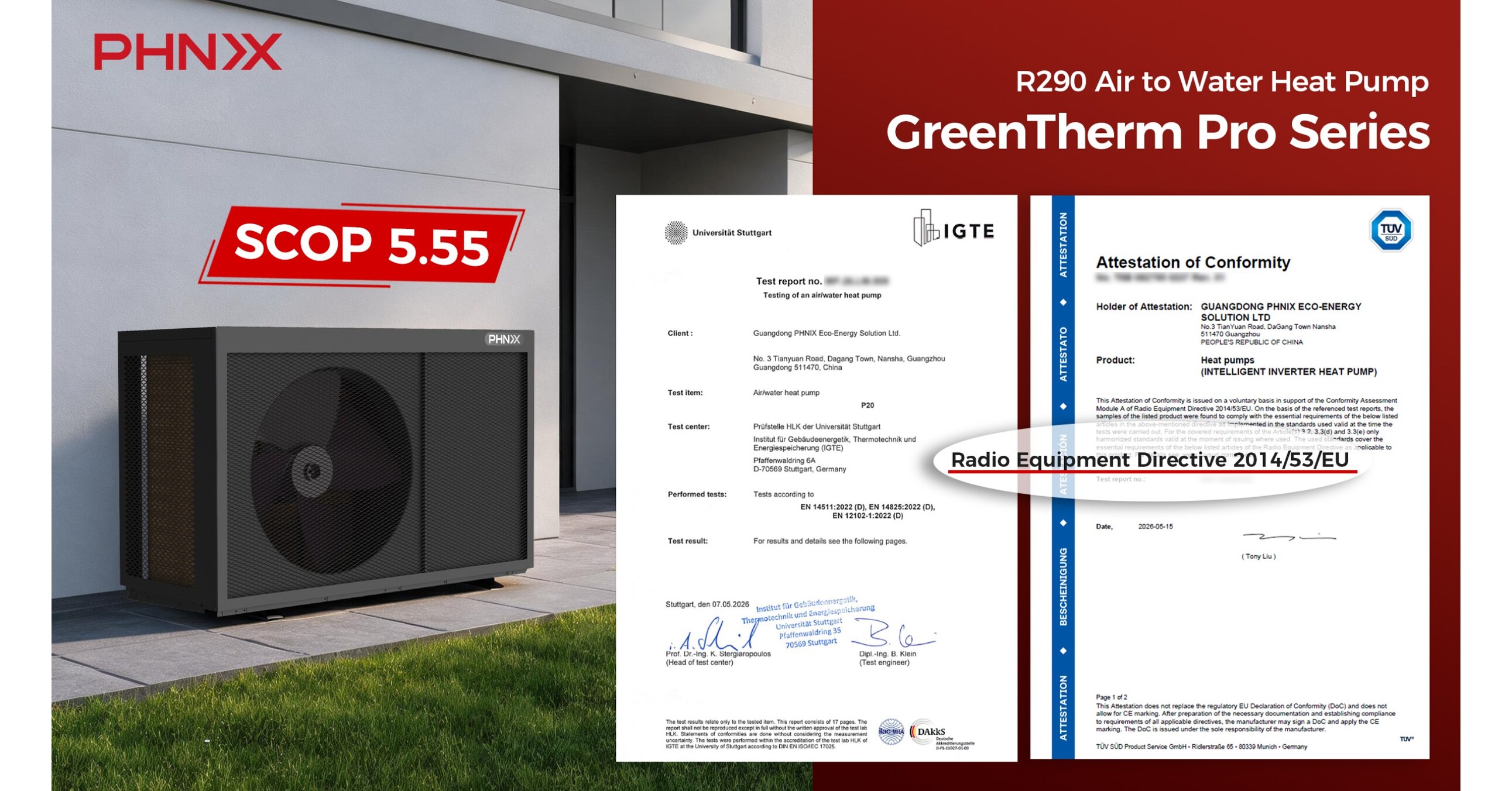 La bomba de calor aire-agua PHNIX R290 GreenTherm Pro ahora cuenta con la certificaci&oacute;n T&Uuml;V S&Uuml;D RED