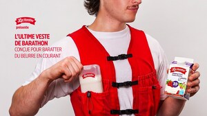 Lactantia participe à la tendance virale de la butter run avec L'ultime veste de barathon, un accessoire conçu sur mesure pour baratter son beurre en courant