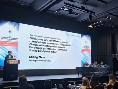 Professor Cheng Zhou presents the efficacy and safety results of CG2001, a topical combination of minoxidil and finasteride, at the 14th World Congress for Hair Research in Seoul, South Korea