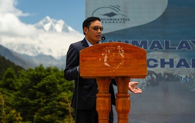 Mingma Chirri Sherpa, Mayor of the Khumbu Pasang Lhamu Rural Municipality, speaks at the