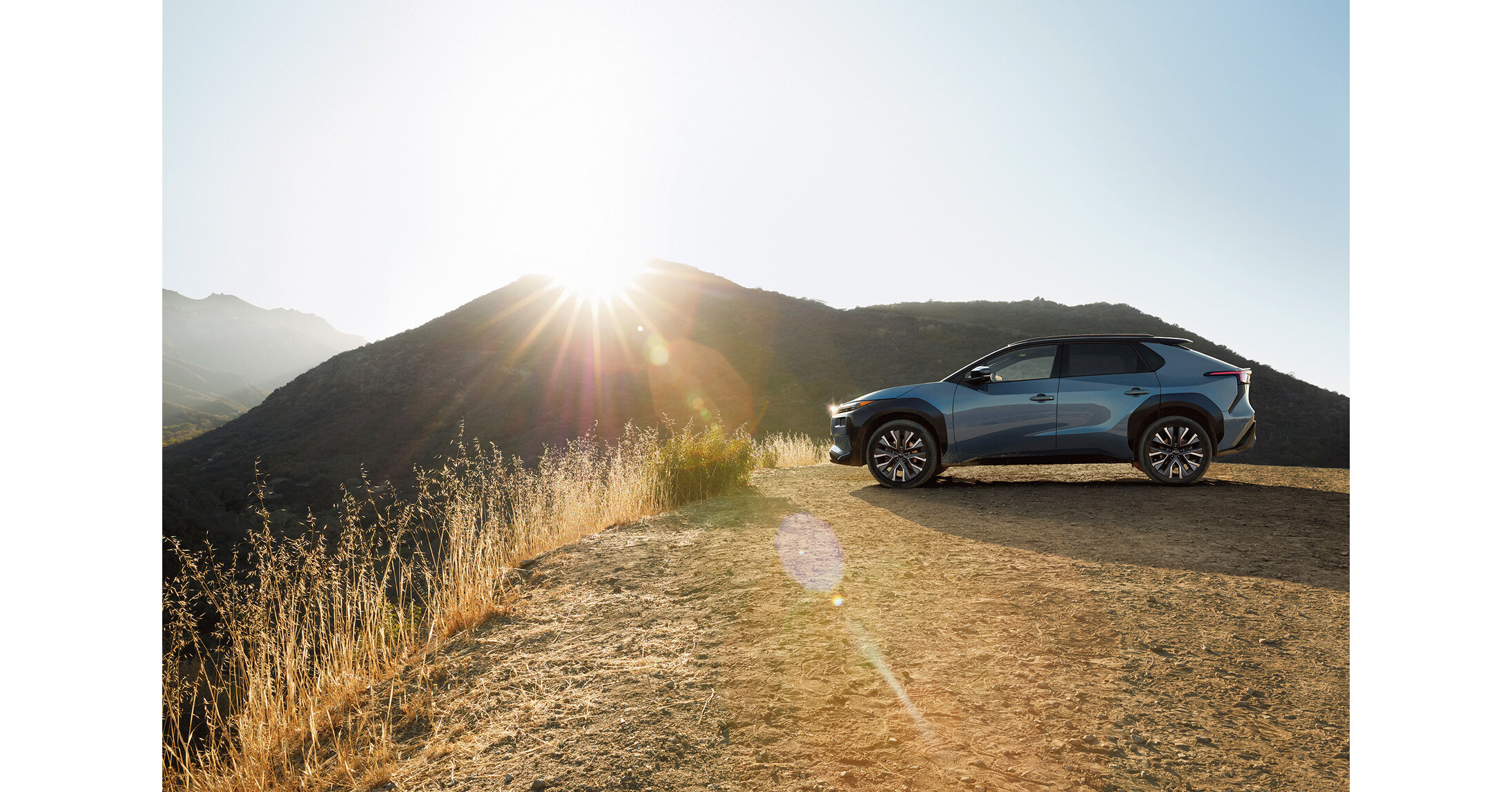 Official Subaru image of the 2027 Solterra electric SUV on a gravel road