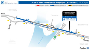 Réfection majeure du tunnel Louis-Hippolyte-La Fontaine - Fermeture complète du tunnel en direction de Montréal cette nuit
