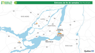Entraves de fin de semaine, du 19 au 22 juin (Groupe CNW/Ministère des Transports et de la Mobilité durable)