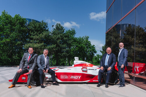 telMAX X Ontario Honda Dealers Indy at Markham. L-R: Jeff Atkinson, Michael Strople, Frank Scarpitti, Bradley Fisher (CNW Group/telMAX)