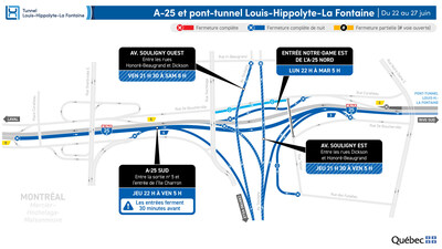 Fermeture complète de l’autoroute 25 en direction de la Rive-Sud durant la nuit du 25 au 26 juin (Groupe CNW/Ministère des Transports et de la Mobilité durable) Fermeture complète de l’autoroute 25 en direction de la Rive-Sud durant la nuit du 25 au 26 juin (Groupe CNW/Ministère des Transports et de la Mobilité durable)