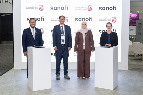 In the presence of H.E. Dr.Noura Al Ghaithi, Undersecretary of the Department of Health – Abu Dhabi and Danilo Casimiro, Chief Scientific Officer and Head of External Scientific Affairs Vaccines at Sanofi, Dr. Mohamed Al Ameri, Division Director of Genome and Biobank at DoH and Laurie Gery, Global Head of Business Development Vaccines at Sanofi signed the MoU during BIO International Convention 2026 in San Diego, USA (PRNewsfoto/The Department of Health - Abu Dhabi) In the presence of H.E. Dr.Noura Al Ghaithi, Undersecretary of the Department of Health – Abu Dhabi and Danilo Casimiro, Chief Scientific Officer and Head of External Scientific Affairs Vaccines at Sanofi, Dr. Mohamed Al Ameri, Division Director of Genome and Biobank at DoH and Laurie Gery, Global Head of Business Development Vaccines at Sanofi signed the MoU during BIO International Convention 2026 in San Diego, USA (PRNewsfoto/The Department of Health - Abu Dhabi)