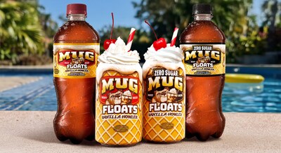 MUG Root Beer Floats Vanilla Howler™ combines the bold taste of MUG Root Beer with an indulgent creamy flavor inspired by a classic root beer float. Available nationwide for a limited time in Original and Zero Sugar varieties.