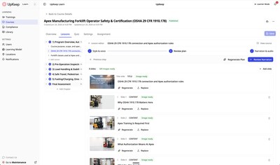 UpKeep Learn provides a unified AI driven environment for rapid course creation. It utilizes internal data and library sources to generate relevant safety and maintenance training materials.