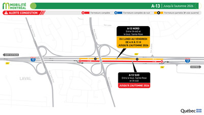 A-13, jusqu’à l’automne 2026 (Groupe CNW/Ministère des Transports et de la Mobilité durable)