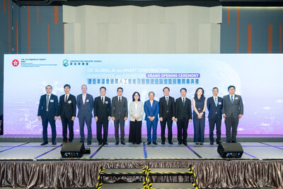 Ms. Bernadette LINN, Secretary for Development (6th left) officiates at the Grand Opening Ceremony with Ir Prof. Thomas HO, Chairman of the CIC (6th right), Ir Albert CHENG, Executive Director of the CIC (5th left), Ir Prof. Alfred SIT, Chairperson of the Committee on Smart Construction of the CIC (4th left), Ir Joseph LO, Head of Project Strategy and Governance Office, Development Bureau (5th right), and Prof. Jack CHENG, Chairperson of the GASCCE Organising Committee (4th right), picture with speakers on the first day of GASCCE (PRNewsfoto/Construction Industry Council)
