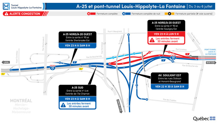 Fermetures de l’autoroute 25 durant la fin de semaine du 3 juillet (Groupe CNW/Ministère des Transports et de la Mobilité durable)