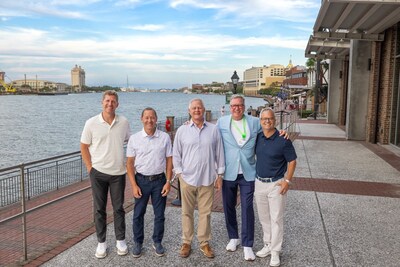 The winning golf team at the OPEI Annual meeting with Kris Kiser, President and CEO of OPEI (center). Left to right, Stephen Ariens, Chief Revenue Officer, Ariens Company; Harold Redman, President & CEO, Echo Incorporated; Kris Kiser; Dan Ariens, Chairman and CEO, Ariens Company; Tom Rugg, Senior VP and President, Power and Energy Solutions, Briggs & Stratton LLC.