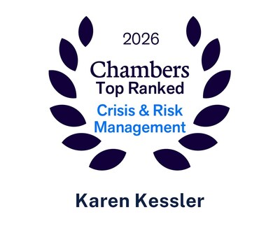 Karen Kessler, President and CEO of Kessler PR Group, was ranked in Band 1 for Chamber and Partner's 2026 Crisis & Risk Management guide.