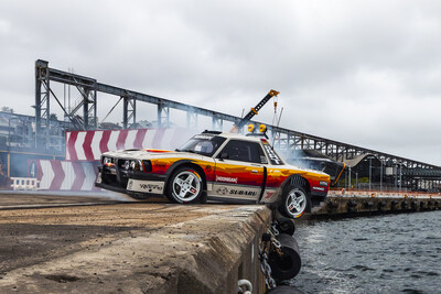 Pastrana hangs the Brat off the pier in Sydney during filming for Gymkhana 2025: Aussie Shred