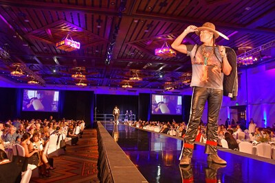 Actor/ Model Gene Brave Rock 2025 SWAIA Gala runway Photo: © Charles Montoya for SWAIA