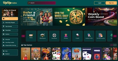 The UpUp Casino platform features premium free-to-play casino games, daily promotions, fast redemptions, and a player-first rewards program for eligible U.S. players. The UpUp Casino platform features premium free-to-play casino games, daily promotions, fast redemptions, and a player-first rewards program for eligible U.S. players.