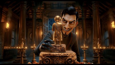 Vikram, the new villain in “IvyBears Chapter 3: The Stolen Idol,” steals a golden idol inside an ancient Indian temple (credit: IvyBears / Moontrail Animation Studios) Vikram, the new villain in “IvyBears Chapter 3: The Stolen Idol,” steals a golden idol inside an ancient Indian temple (credit: IvyBears / Moontrail Animation Studios)