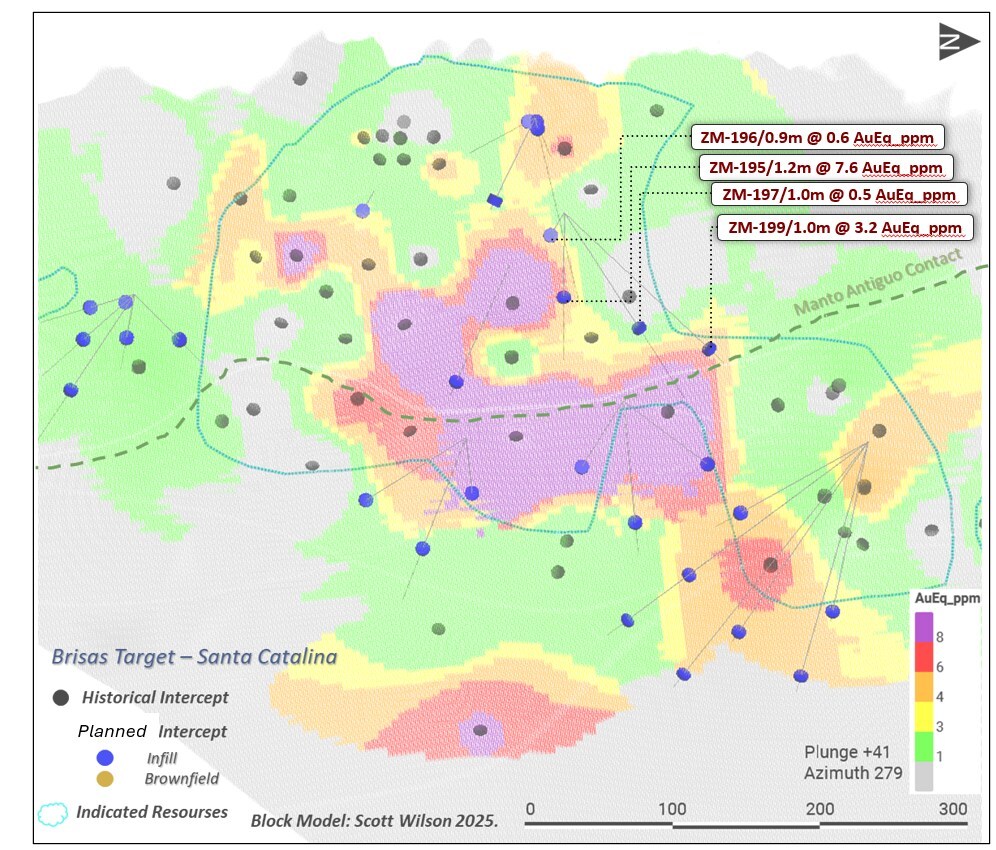 Attachment 4 – Long-section showing the ore-shoots on the Santa Catalina structure (CNW Group/Denarius Metals Corp.)