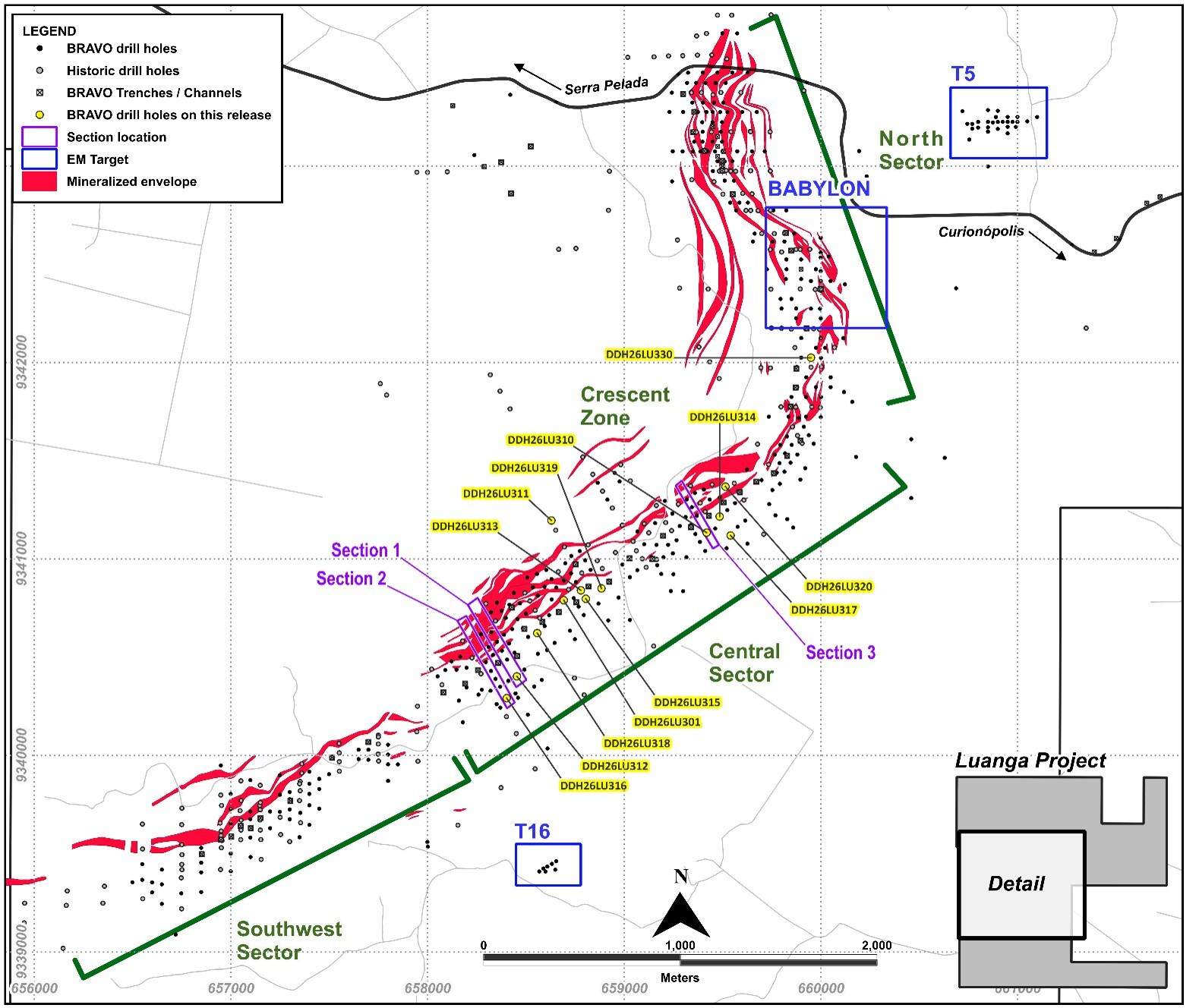 Figure 4: Location of Bravo Drilling and Sections Reported in this News Release (CNW Group/Bravo Mining Corp.) Figure 4: Location of Bravo Drilling and Sections Reported in this News Release (CNW Group/Bravo Mining Corp.)