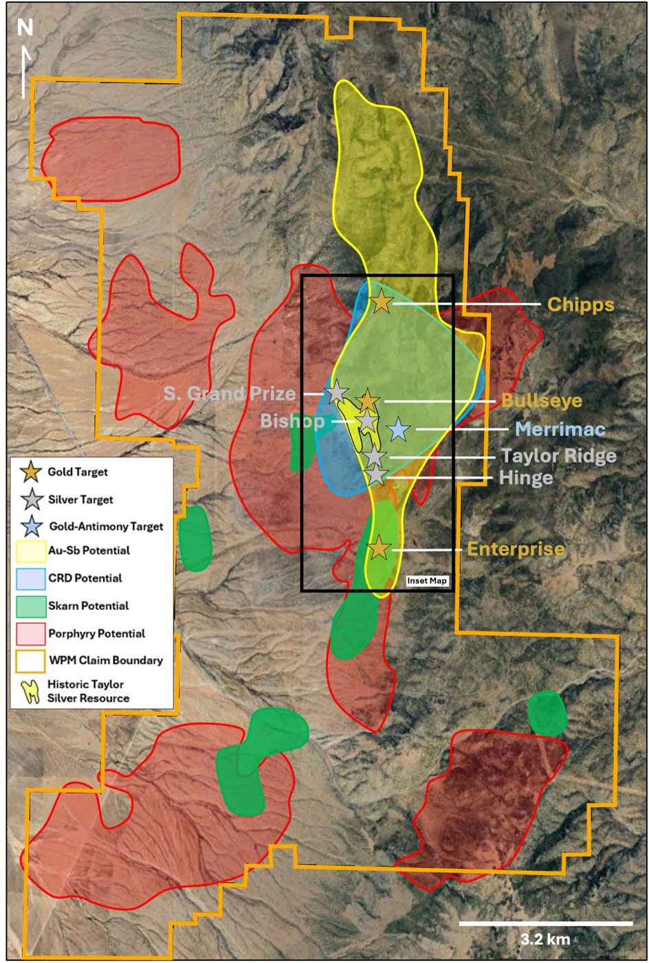 MAP 1 (above): Taylor District Claim Map and Mineralization Zones (CNW Group/A2 Gold Corp) MAP 1 (above): Taylor District Claim Map and Mineralization Zones (CNW Group/A2 Gold Corp)