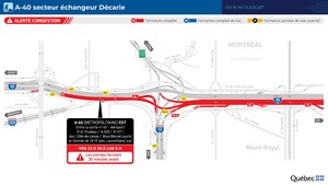 Autoroute 40 (Métropolitaine) en direction est : un secteur à éviter du 10 au 13 juillet 2026