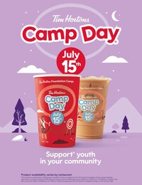 Tim Hortons Camp Day is back on July 15 with 100% of all hot and iced coffee proceeds donated* to Tim Hortons Foundation Camps! (CNW Group/Tim Hortons)