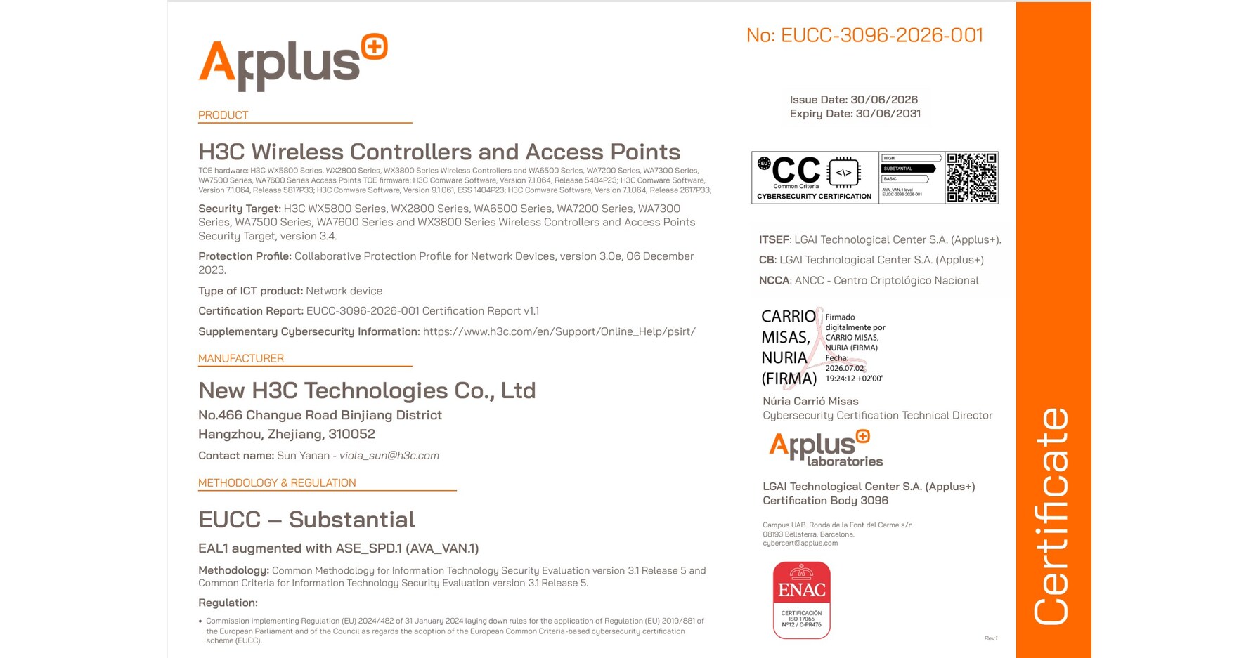 H3C WLAN Products Achieve EUCC Substantial-Level Certification, Strengthening Cybersecurity Assurance