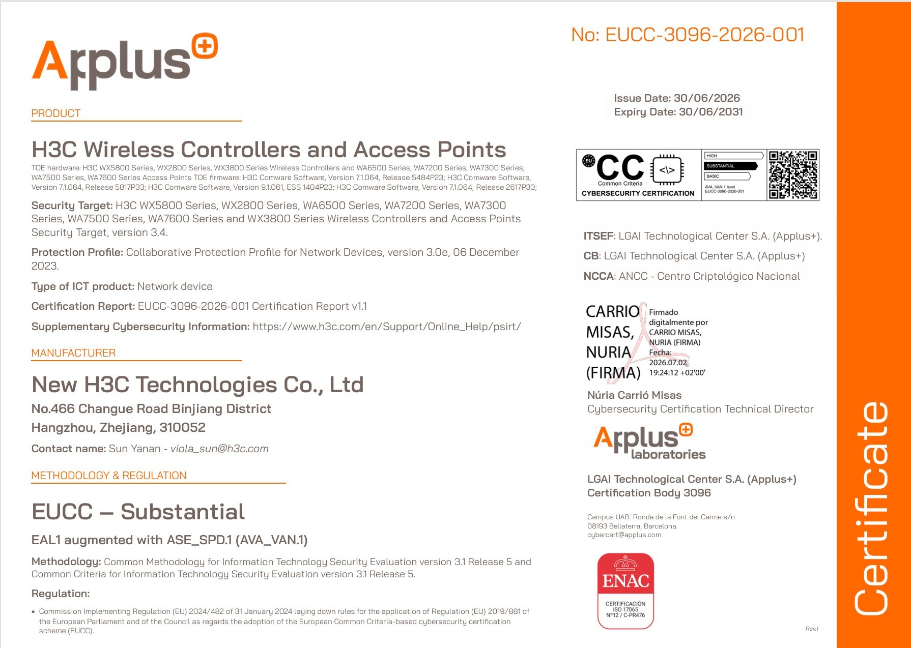 H3C:n WLAN-tuotteet saivat EUCC-sertifikaatin Substantial-tasolla