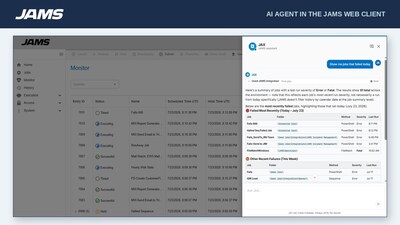 JAX, the AI agent built into the JAMS Web Client, diagnoses failed jobs in plain language, grounded in real JAMS documentation. JAX, the AI agent built into the JAMS Web Client, diagnoses failed jobs in plain language, grounded in real JAMS documentation.