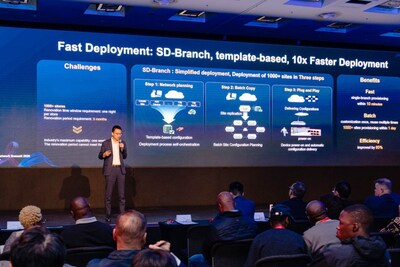 Shi Lei, Vice President of the NCE Data Communication Domain, Huawei's Data Communication Product Line, delivering a speech