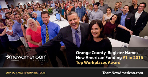 Orange County Register Names New American Funding #1 in 2016 Top Workplaces Award.